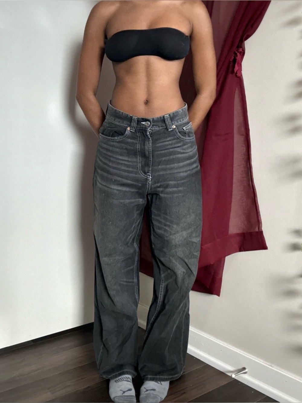Bershka Black Straight Leg Jeans